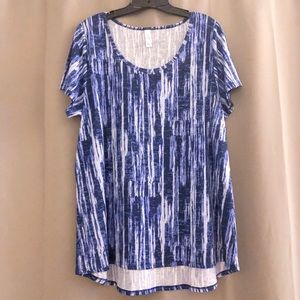 🟣 LULAROE Blue Tie Dye Print Classic Tee XL EUC
